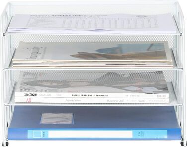 Металевий офісний органайзер EasyPAG з 4 відділеннями A4, тримач для документів, лоток для файлів, тримач для журналів, лоток для листів, органайзер для паперових журналів, білий