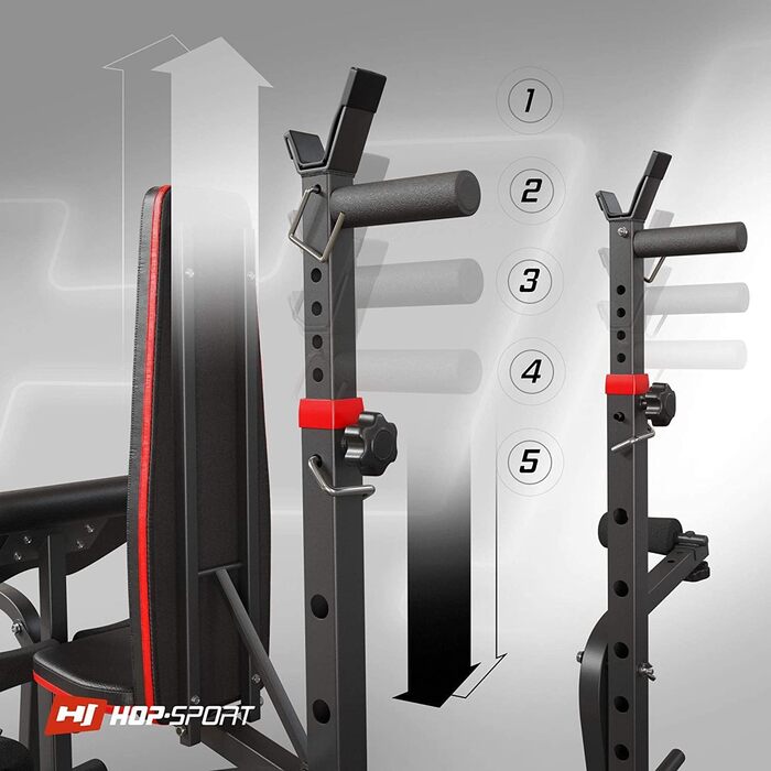 Силова лава Hop-Sport, багатофункціональна складна тренувальна лава зі стійкою для штанги, накладкою для гри в стилі &quotметелик&quot та згинання рук, для силових тренувань вдома, максимальне навантаження 250 кг