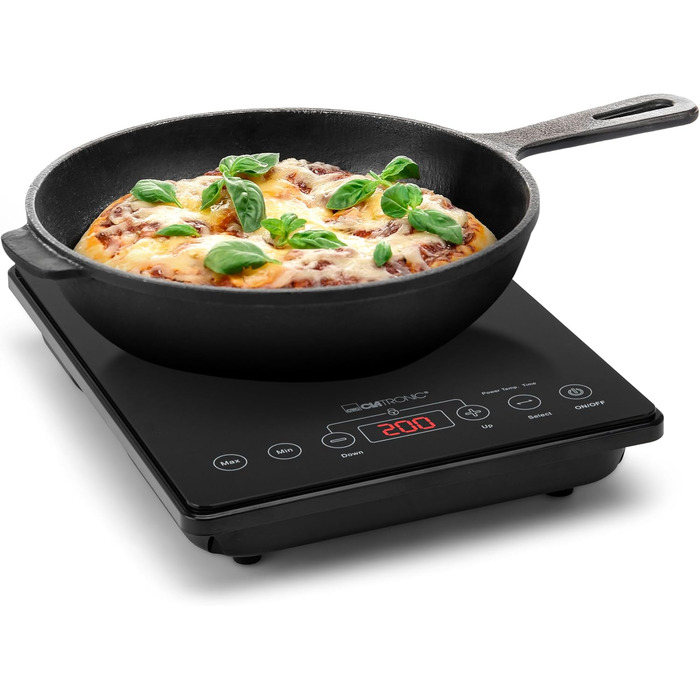 Індукційна плита Clatronic Конфорка з індукційним нагріванням за лічені секунди Плита з технологією ECO-Save для 55 економії часу Індукційна варильна поверхня з автоматичним визначенням горщика EKI 3569