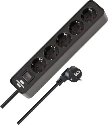 Розеткова планка Brennenstuhl Ecolor 5-місна (розетка з вимикачем і кабелем 1,5 м) чорна чорна 5-місна