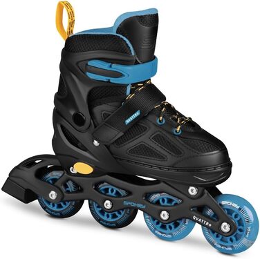 Набір SPOKEY Quattro 4-в-1 Роликові ковзани/Роликові ковзани/Трискейти/Ковзани для льоду, РЕГУЛЬОВАНІ для дітей та підлітків Роликові ковзани, що трансформуються в роликові Розміри 30-33, 34-37, 38-41 Чорний/Синій 34-37