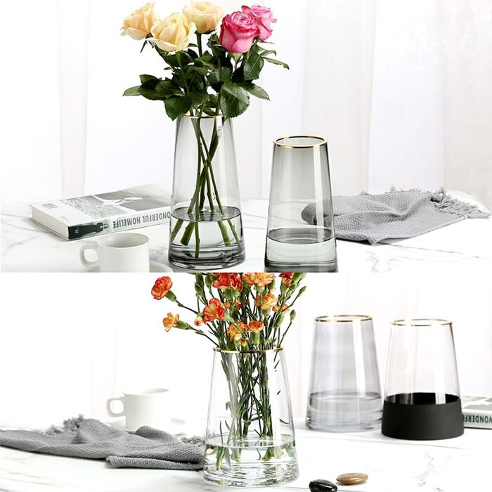Прозора скляна ваза для квіткових композицій, що легко миється та сушиться, широке застосування, ваза для квітів, подарункова прикраса, прозоре золото1325