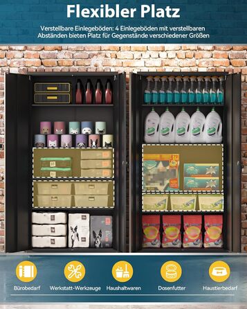 Шафа для документів, багатоцільова шафа, сталева шафа для зберігання, шафа для майстерні, 180 x 80 x 40 см, чорна 181,5 В см чорна