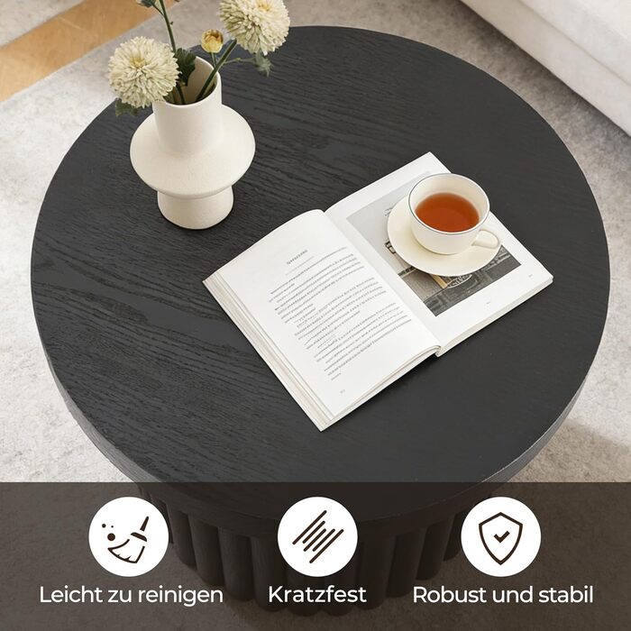 Круглий журнальний столик, сучасний дерев&39яний стіл для вітальні, журнальний столик для вітальні (чорний, Ø60 см x В40 см) Чорний Ø60 см x В40 см