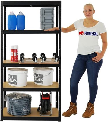 Надміцний стелаж, тонкий, чорний, 180x90x45 см, навантаження на полицю 350 кг, стелаж для підвалу, стелаж без болтів, гаражний стелаж, стелаж для зберігання 180x90x45 см, чорний