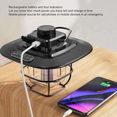 Світлодіодний кемпінговий ліхтар портативний наметовий ліхтар, що перезаряджається, з 3 режимами світла, індикатором заряду батареї, водонепроникний за стандартом IPX4, для кемпінгу, подорожей, нічної риболовлі