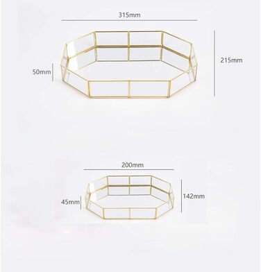 Скляний піднос Hggzeg золотистого кольору, багатокутний металевий, декоративний піднос, піднос для ювелірних виробів, парфумів, органайзер, піднос для макіяжу для туалетного столика, комода, ванної кімнати, спальні (маленький)