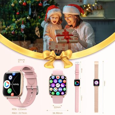 Жіночий смарт-годинник 1,83 дюйма з HD-сенсорним екраном, функцією телефону, фітнес-трекером, понад 120 спортивними режимами, серцевим ритмом, SpO2, вимірюванням артеріального тиску, IP68, монітором сну, смарт-годинник для iOS та Android (рожеве золото)