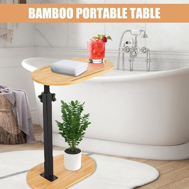 С-подібний приставний столик, столик для дивана, приставний столик до дивана, регульована висота, обертається на 360, маленький приставний столик 40 x 22 см, бамбукові приставні столики, маленький журнальний столик з відділенням для телефону/планшета