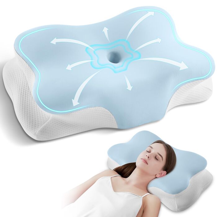 Подушка для шиї з піни з ефектом пам&39яті, ергономічна подушка з підтримкою шиї для сну на боці, спині та животі зі знімним чохлом, синя, 64 38 13 см