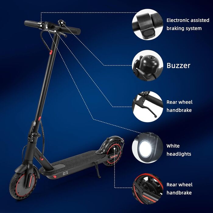 Електричний самокат з допуском до дорожнього руху для дорослих, складаний, акумулятор 10,4 Аг, запас ходу 2535 км, підключення до застосунку