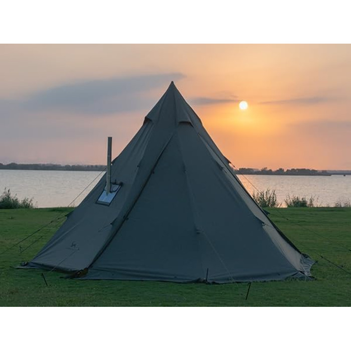 Намет TOMOUNT, бавовняний індіанський намет, високий коник 2,8 м, для 6-8 осіб, пірамідальний намет з отвором для плити, 4-сезонний кемпінговий намет для активного відпочинку, кемпінгу, пішого туризму, трекінгу, зелений