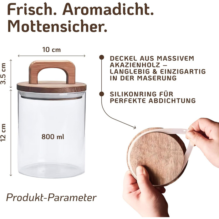 Банки для зберігання з дерев&39яними кришками 4 x 800 мл Герметичні скляні контейнери для зберігання Банки для зберігання з дерев&39яними кришками та практичними ручками Банки для зберігання з кришками Скляні контейнери для харчових продуктів