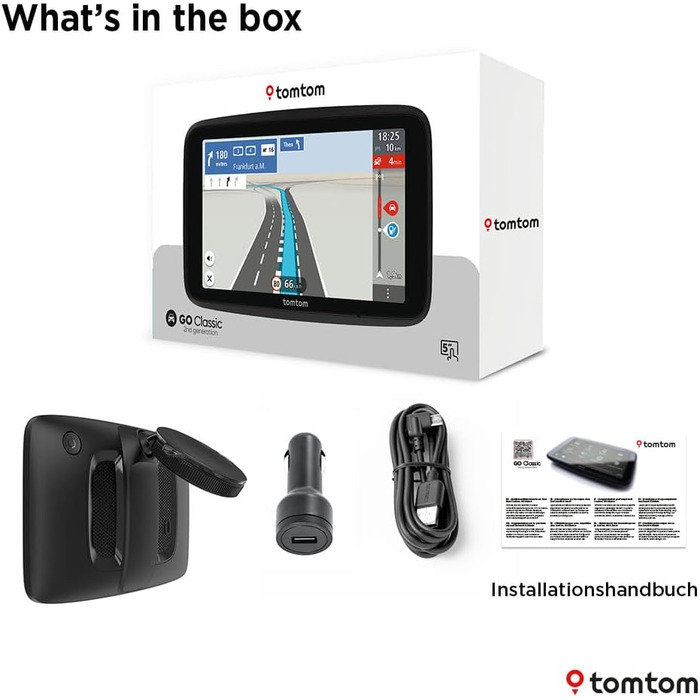 Навігаційний пристрій TomTom Car Sat Nav GO Classic 2nd (5-дюймовий, уникнення заторів завдяки TomTom Traffic, оновлення карт для Європи включені, оновлення через Wi-Fi, динамічний асистент смуги руху, інтегрований, двостороннє кріплення) 5-дюймовий станд