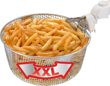 Електрична фритюрниця Tefal FR4800 Mega 2 кг Ємність масла 3,3 л Фільтр проти запаху Запчастини, безпечні для миття в посудомийній машині Оглядове вікно регульований термостат Білий/Нержавіюча сталь