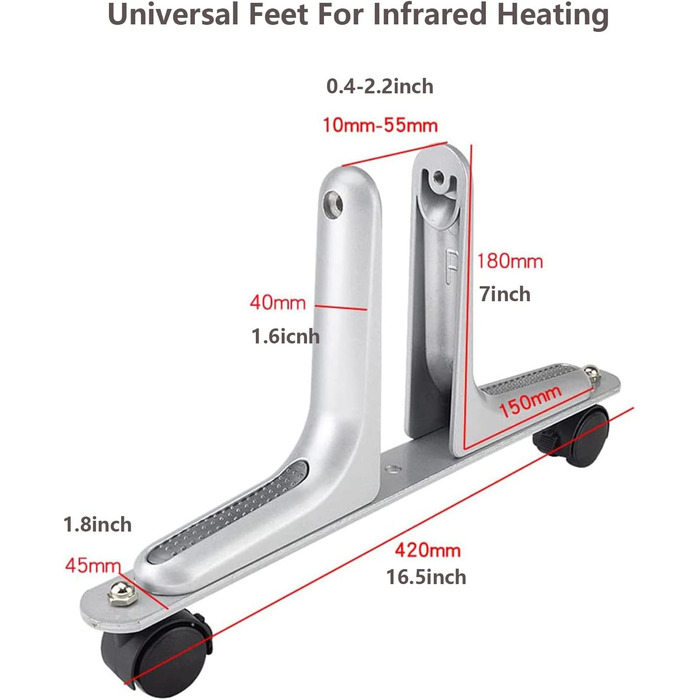 Ніжок для інфрачервоних обігрівачів, універсальна підставка для інфрачервоного обігрівача з алюмінієвого сплаву, мобільна підставка з роликами для інфрачервоних обігрівачів різних моделей, рама 1-6 см, срібляста, 2 шт.