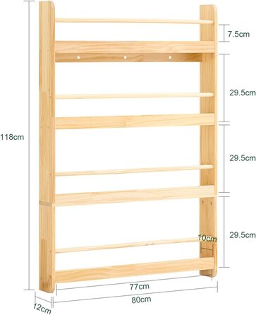 Дитяча книжкова полиця SoBuy, настінна полиця для дитячої кімнати, дитяча полиця, полиця для зберігання з 4 полицями для книг, іграшок та прикрас, меблі для дитячої кімнати, натуральний колір, 80x118x12 см KMB08-N