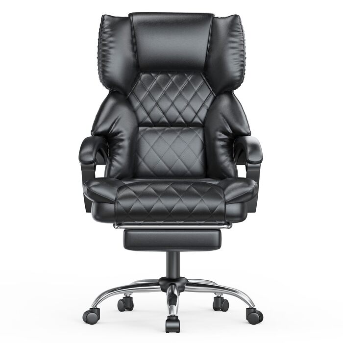 Офісне крісло naspaluro з підставкою для ніг, ергономічне робоче крісло, комп&39ютерне крісло зі штучної шкіри з м&39якими підлокітниками та м&39яким підголівником, функція нахилу, поворотне крісло з регулюванням висоти, чорне, без підігріву