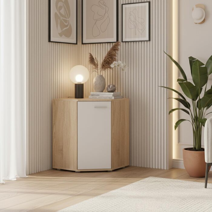 Комод FAUSKE - Місткий - Прямокутний - Дуб Сонома - Білий - Ширина 138 см, Висота 74 см, Глибина 34 см 138x74x34 см Дуб Сонома Білий