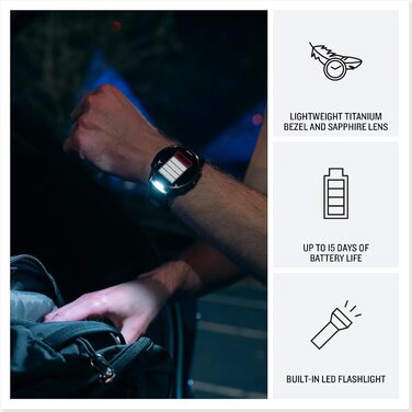 Розумний годинник Garmin Forerunner 970 Premium GPS для бігу та триатлону, AMOLED-дисплей, вбудований світлодіодний ліхтарик, карбоново-сірий DLC титановий колір з чорним корпусом та чорним напівпрозорим ремінцем з білого каменю