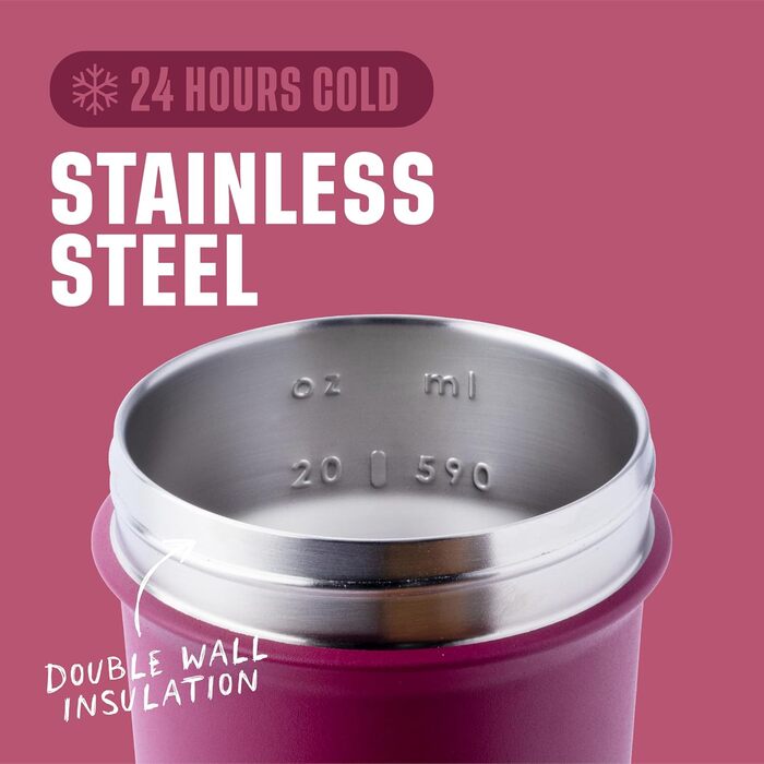 Пляшка для води BlenderBottle Strada Sleek Shaker Cup, ізольована, з нержавіючої сталі, з вінчиком, 750 мл, малиново-блакитний колір, Strada Sleek Water Bottle