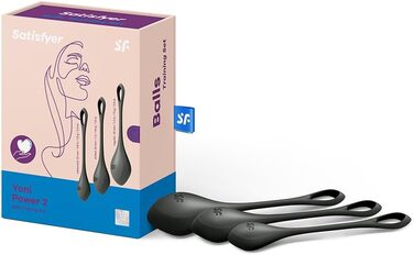 Кульки для сексу Satisfyer Yoni Power 2 Love Balls Набір із 3 силіконових кульок Кегеля для жінок 22-73 г та 2-3 см Для початківців та досвідчених Силікон медичного класу Секс-іграшка чорного кольору