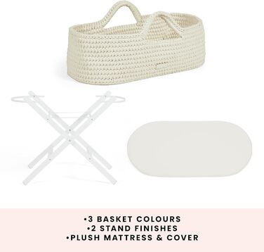 Дитяче ліжечко Ickle Bubba Nova Crochet з розкладною підставкою підходить для дітей від народження до 9 кг, компактне та легке, включає м&39який матрац, ідеально підходить для денного сну вдома або під час подорожей (Хмара/Білий)