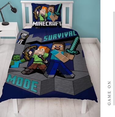 Постільна білизна 135x200 дитяча - Двосторонній комплект постільної білизни з персонажами Minecraft - 100 бавовна - 80x80 135x200