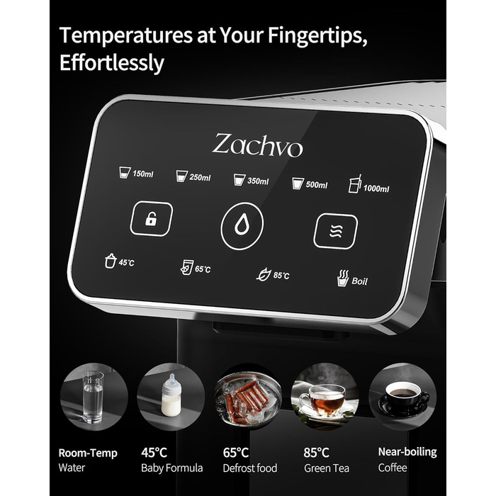 Диспенсер для гарячої води ZACHVO KEI906 (без фільтра) - 2600W швидкий нагрів, 4 температурні рівні, 5 об&39ємів води, ємність для води 3 л, компактний для кухні, офісу та дому, чорний