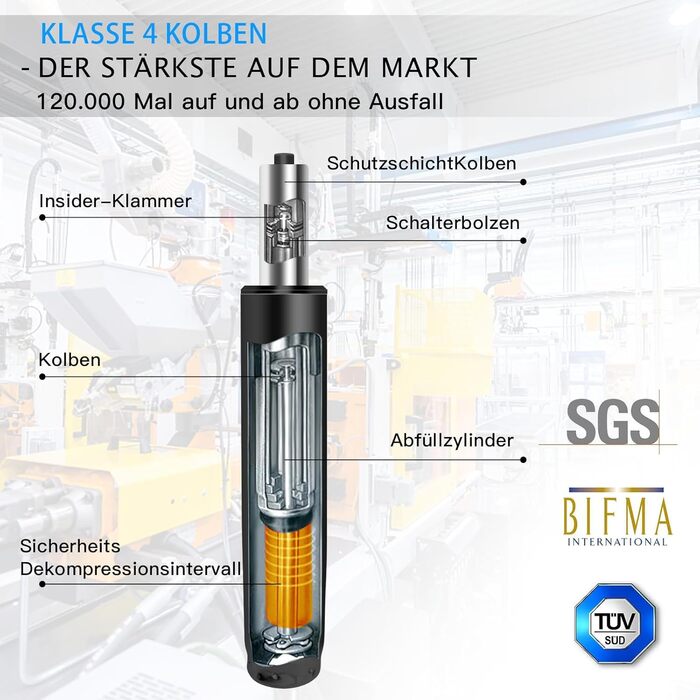 Газова пружина, газова пружина для офісних крісел 1000 фунтів (450 кг) Газова пружина для обертових крісел, підходить для офісних крісел та стільців, регульована висота газової пружини 290 мм-430 мм для офісних крісел, висока вантажопідйомність (чорна)