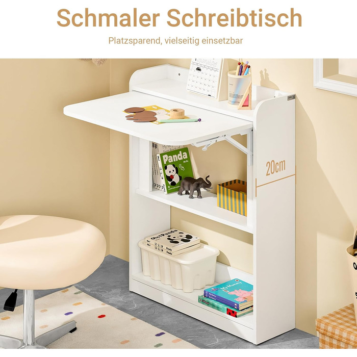 Складаний комп&39ютерний стіл з полицями Невеликий робочий стіл Офісний стіл Складаний стіл для домашнього офісу Настінний стіл Стіл для ноутбука Білий 64x82x58 см FWT92-W 64x58x82 см