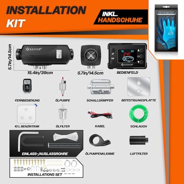 Дизельний обігрівач KESSER 8 кВт Дизельний обігрівач 12 В/24 В з таймером, РК-дисплеєм та пультом дистанційного керування Швидкий нагрів Повітряний обігрівач з глушником та термостатом (чорний, 8 кВт) Чорний 8 кВт