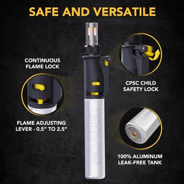 Комплект бутанового паяльника LEXIVON Акумуляторний газовий паяльник, самозапалювальне регульоване полум'я, 7 насадок, робоча темп