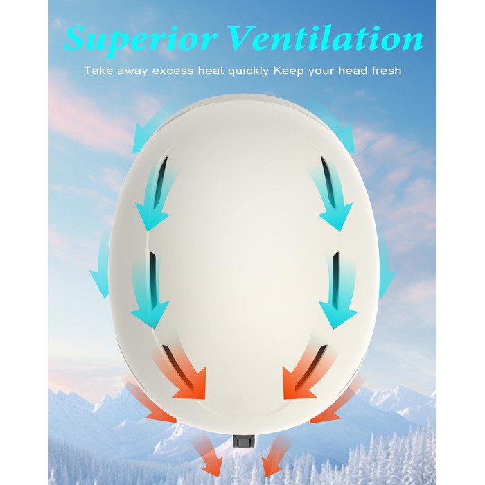Лижний шолом, лижні шоломи для чоловіків, жінок та дітей, регульовані розміри, теплі пухнасті амбушури, шолом для сноуборду, легкий лижний шолом з регульованою системою вентиляції, сумісний з лижними окулярами, колір яєчної шкаралупи, розмір M