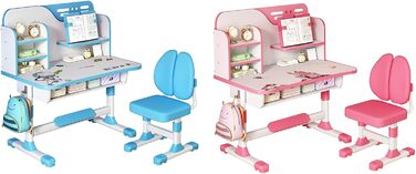 Дитячий комплект стільців для роботи з регульованою висотою з візерунком космонавта, ергономічний стілець з великою дошкою для письма, книжковою полицею та шухлядою, синій, комплект з 2 предметів