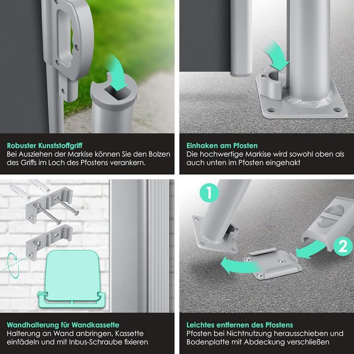 Алюмінієва бічна маркіза KESSER, розсувна та непрозора, 300 x 180 см Захист від вітру та приватності в саду з автоматичним механізмом згортання для балкона та патіо Бічна штора, включаючи дощовик з настінним кріпленням, темно-сіра, 300 x 180 см