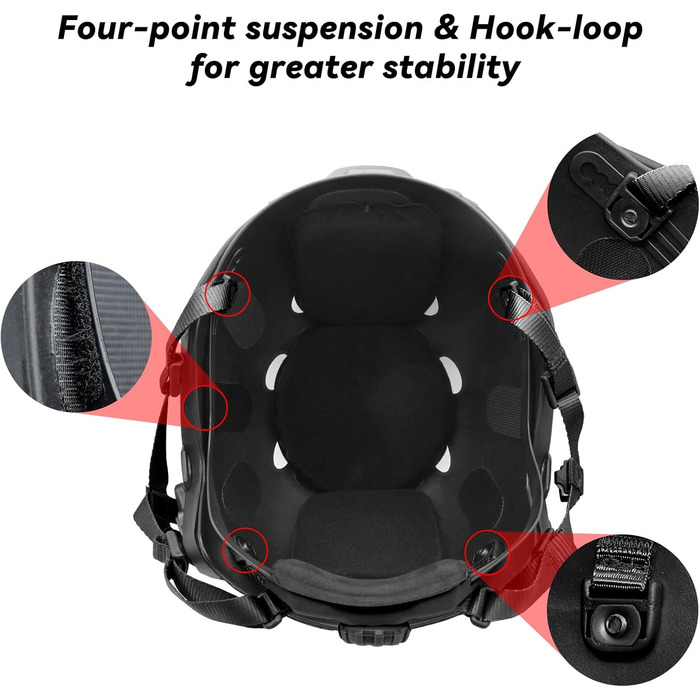 Тактичний шолом, ремінець для підборіддя, регульований циферблат, 4-точкова система підвіски з гвинтами та болтами для HL-31/HL-32 FAST MICH Bump Wendy, аксесуар для тактичного шолома, чорний