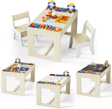 Дитячий комплект сидіння Clevich з місцем для зберігання, дитячий стіл з 2 стільцями, дитячий комплект столу та стільців з двосторонньою стільницею, дитячий стіл для дитячого садка, для дітей віком від 3 років, колір дерева