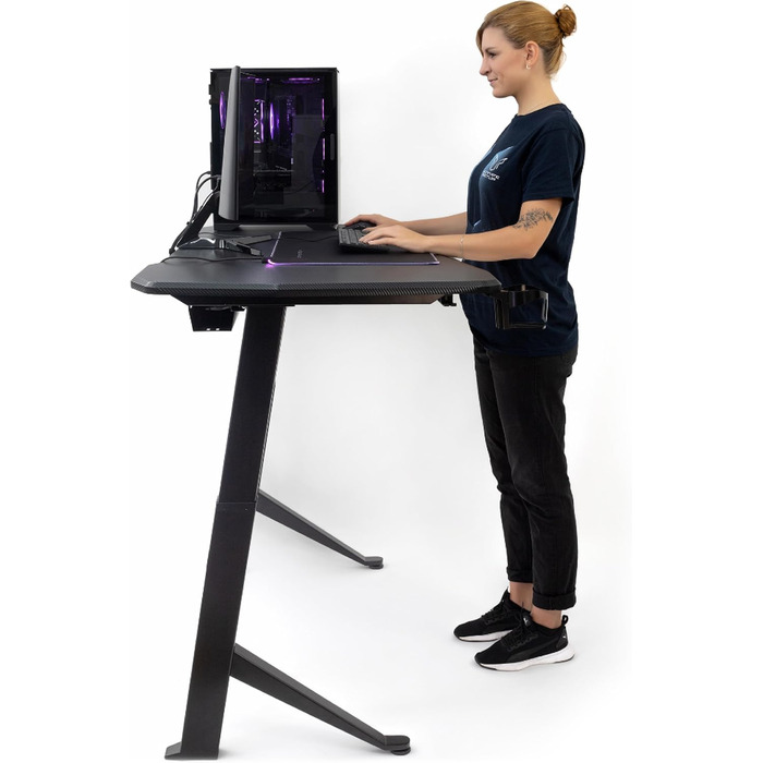 Ігровий стіл Ultimate Setup, регульована висота, електричний, чорний, ігровий стіл, ігровий стіл, ігровий стіл 180x80 см, карбонове покриття для ігрової кімнати, чорна рама 180x80x2,5 см