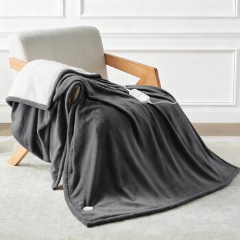 Ковдра з підігрівом CELESTA з автоматичним вимкненням, 160x120 см, 9 налаштувань нагріву, таймер 1-9 годин, фланель, фліс, можна прати в пральній машині - для дивана, ліжка та офісу, темно-сіра, 160 x 120 см