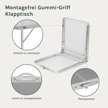 Кемпінговий стіл, розкладний стіл 120x60 см, регульований по висоті розкладний садовий стіл з алюмінію та МДФ для кемпінгу, саду, вечірок та ринків, сірий