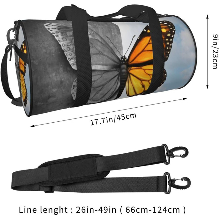 Спортивна сумка, дорожня сумка, з вишуканим принтом метеликів, сумка для подорожей та на ніч, чорна, універсальний розмір