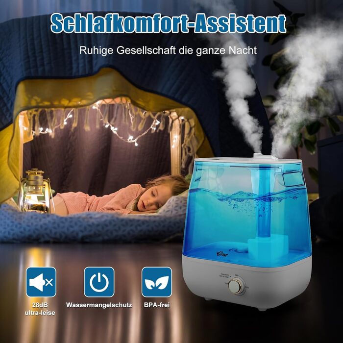 Зволожувач повітря Bear 2023 6 л з двома вихідними насадками, ергономічна ручка для перенесення, з піддоном для ароматерапії, розт