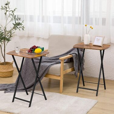 Розкладний бічний столик HOOBRO, невеликий столик-диван, столик-піднос, журнальний столик/піднос під телевізор у індустріальному стилі, сервірувальний столик/столик для закусок для невеликих приміщень, легко збирається, міцний, темно-коричневий EBF17BZ01