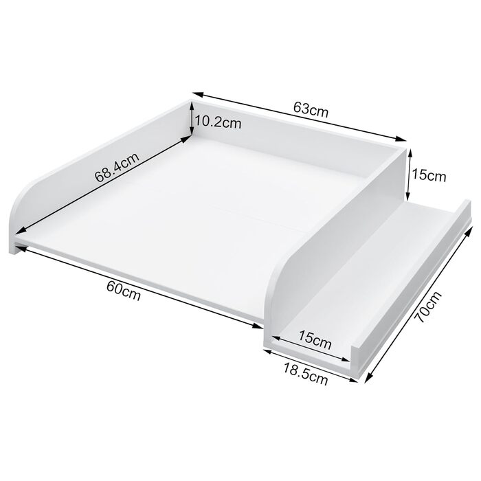 Насадка для пеленального столика WOLTU для пральної та сушильної машин, з бічною полицею та ременем безпеки, біла, 80 x 16,5 x 70 см