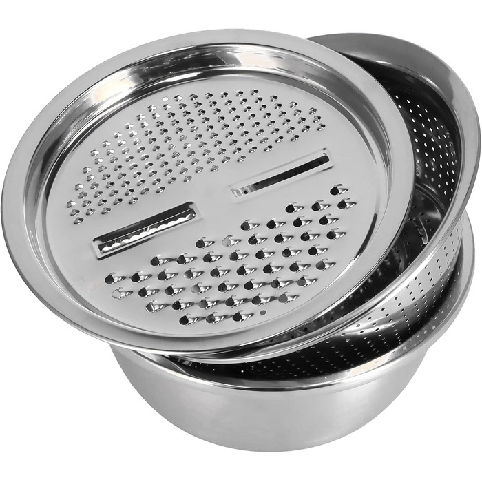 Таз з нержавіючої сталі QANYEGN з теркою, багатофункціональний кошик для зливу, терка для овочів, чаша для салатниці для кухонного інструменту (натуральний колір)