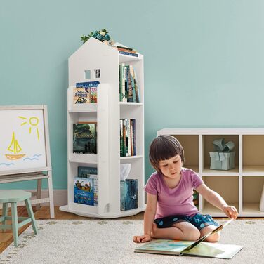 Рівнева обертова книжкова полиця для дітей, полиця, обертова полиця, біла, обертова книжкова полиця, підлогова полиця, дитяча книжкова полиця для спальні, вітальні, кабінету, 40x40x95 см, 3-