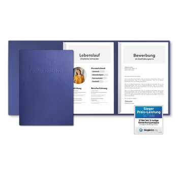 Трисекційних папок для аплікацій, синього кольору, з 2 затискними рейками з текстурою тонкої шкіри - високоякісне тиснення &quotAPPLICATION&quot - безпосередньо від виробника STRATAG, 10