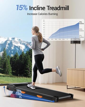 Килимок для ходьби UMAY з нахилом 10-15, бігова доріжка для дому 8-10 км/год з нахилом та тихим двигуном, стіл для бігової доріжки, максимальна підтримка 136 кг, нахил 10