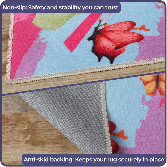 Дитячий килимок SUPERIOR Chasing Butterflies з поліестеру плоского плетіння для приміщень з нековзною нижньою частиною, 1,52 м х 2